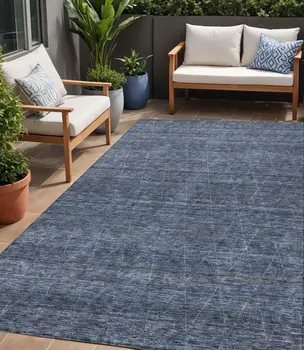 5' X 8' Navy Blue And Ivory Geometric Washable Indoor Outdoor Area Rug