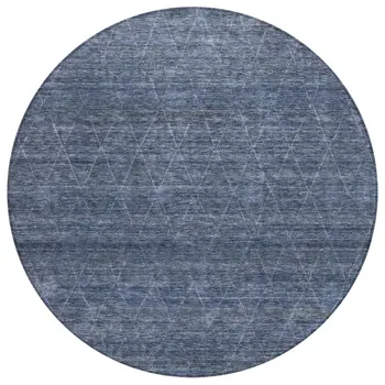 8' Navy Blue And Ivory Round Geometric Washable Indoor Outdoor Area Rug