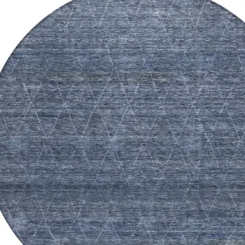 8' Navy Blue And Ivory Round Geometric Washable Indoor Outdoor Area Rug