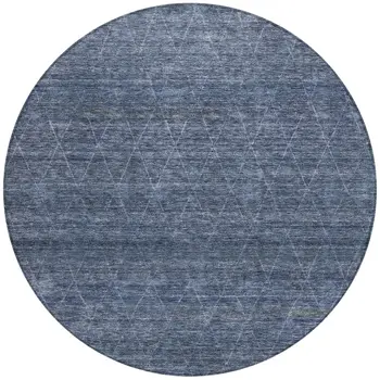 8' Navy Blue And Ivory Round Geometric Washable Indoor Outdoor Area Rug