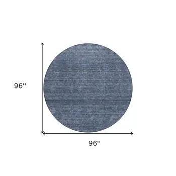 8' Navy Blue And Ivory Round Geometric Washable Indoor Outdoor Area Rug