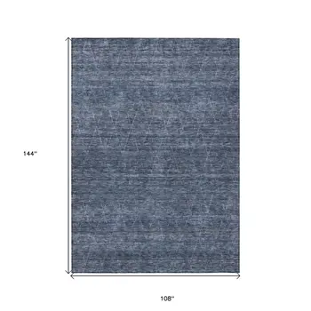 9' X 12' Navy Blue And Ivory Geometric Washable Indoor Outdoor Area Rug