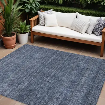10' X 14' Navy Blue And Ivory Geometric Washable Indoor Outdoor Area Rug