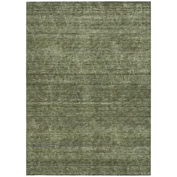 3' X 5' Olive Green And Ivory Geometric Washable Indoor Outdoor Area Rug