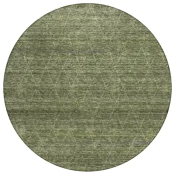 8' Olive Green And Ivory Round Geometric Washable Indoor Outdoor Area Rug