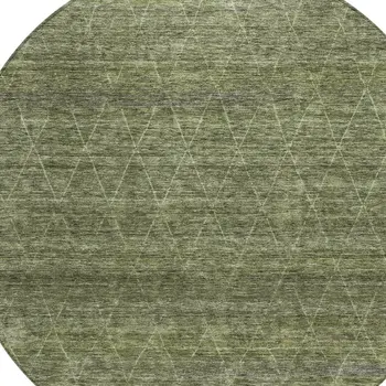 8' Olive Green And Ivory Round Geometric Washable Indoor Outdoor Area Rug