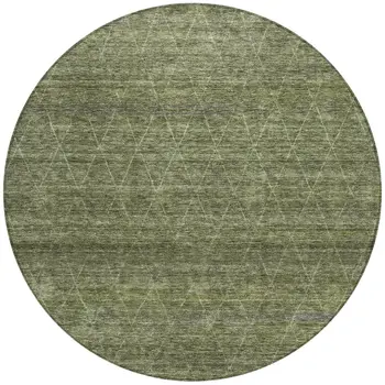 8' Olive Green And Ivory Round Geometric Washable Indoor Outdoor Area Rug