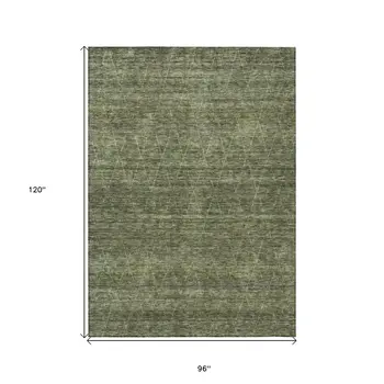 8' X 10' Olive Green And Ivory Geometric Washable Indoor Outdoor Area Rug