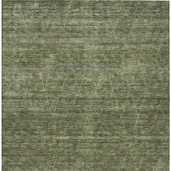 9' X 12' Olive Green And Ivory Geometric Washable Indoor Outdoor Area Rug