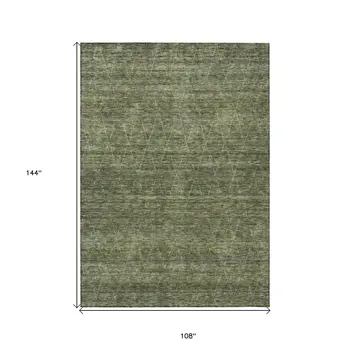 9' X 12' Olive Green And Ivory Geometric Washable Indoor Outdoor Area Rug