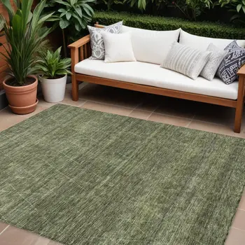9' X 12' Olive Green And Ivory Geometric Washable Indoor Outdoor Area Rug