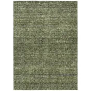 9' X 12' Olive Green And Ivory Geometric Washable Indoor Outdoor Area Rug