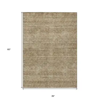 3' X 5' Wheat And Ivory Geometric Washable Indoor Outdoor Area Rug