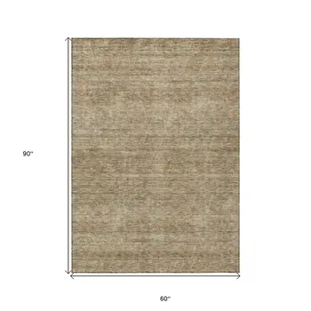 5' X 8' Wheat And Ivory Geometric Washable Indoor Outdoor Area Rug