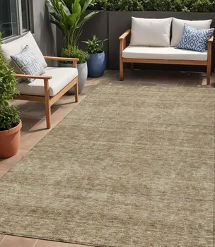 5' X 8' Wheat And Ivory Geometric Washable Indoor Outdoor Area Rug