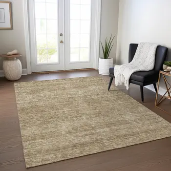 5' X 8' Wheat And Ivory Geometric Washable Indoor Outdoor Area Rug