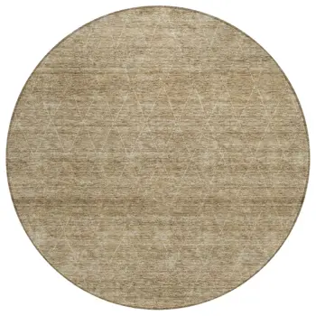 8' Wheat And Ivory Round Geometric Washable Indoor Outdoor Area Rug