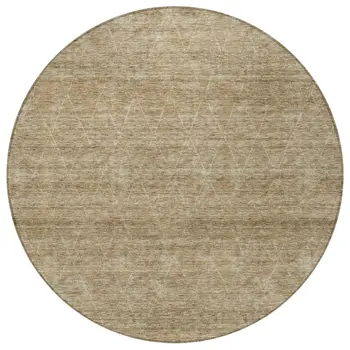 8' Wheat And Ivory Round Geometric Washable Indoor Outdoor Area Rug