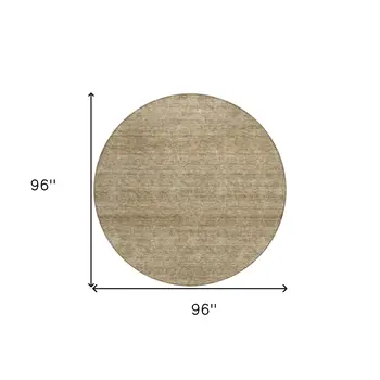 8' Wheat And Ivory Round Geometric Washable Indoor Outdoor Area Rug