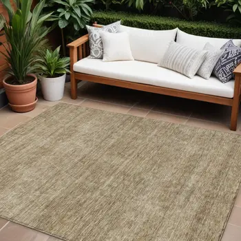 9' X 12' Wheat And Ivory Geometric Washable Indoor Outdoor Area Rug