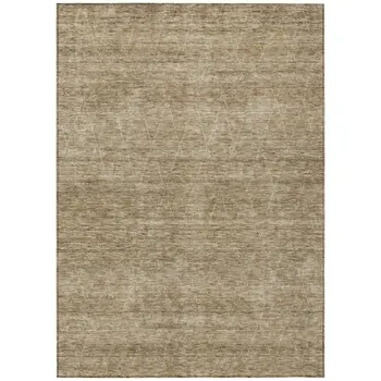 10' X 14' Wheat And Ivory Geometric Washable Indoor Outdoor Area Rug