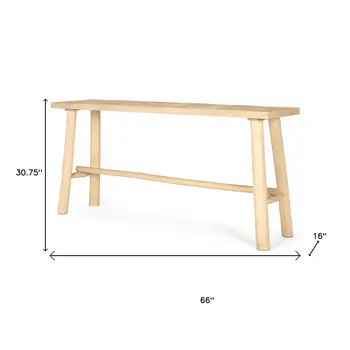 66" Light Brown Solid Wood Trestle Console Table