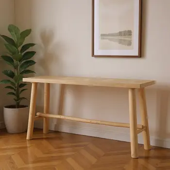 66" Light Brown Solid Wood Trestle Console Table