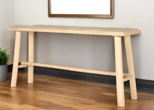 66" Light Brown Solid Wood Trestle Console Table