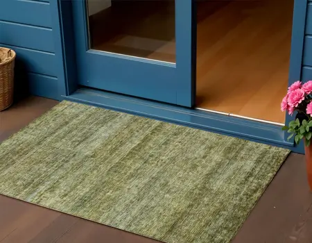 3' X 5' Olive Green And Brown Striped Washable Indoor Outdoor Area Rug