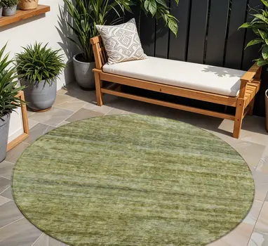 8' Olive Green And Brown Round Striped Washable Indoor Outdoor Area Rug