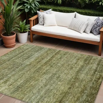 8' X 10' Olive Green And Brown Striped Washable Indoor Outdoor Area Rug