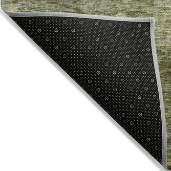 9' X 12' Olive Green And Brown Striped Washable Indoor Outdoor Area Rug