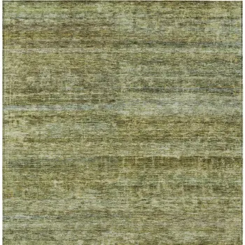 10' X 14' Olive Green And Brown Striped Washable Indoor Outdoor Area Rug