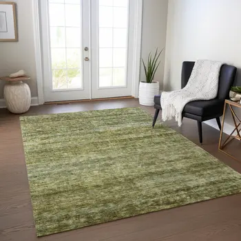 10' X 14' Olive Green And Brown Striped Washable Indoor Outdoor Area Rug