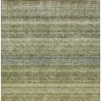 3' X 5' Artichoke Green And Gray Striped Washable Indoor Outdoor Area Rug
