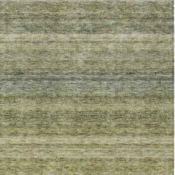 3' X 5' Artichoke Green And Gray Striped Washable Indoor Outdoor Area Rug