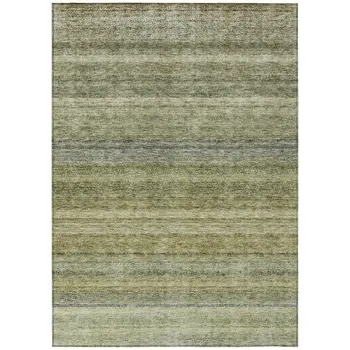 5' X 8' Artichoke Green And Gray Striped Washable Indoor Outdoor Area Rug