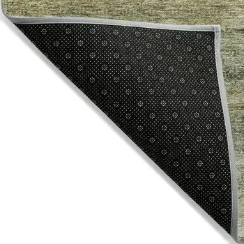 5' X 8' Artichoke Green And Gray Striped Washable Indoor Outdoor Area Rug