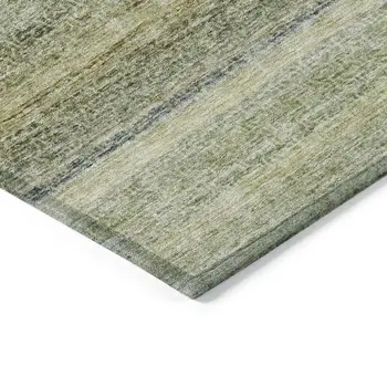 5' X 8' Artichoke Green And Gray Striped Washable Indoor Outdoor Area Rug