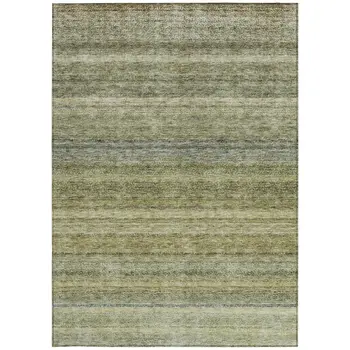 5' X 8' Artichoke Green And Gray Striped Washable Indoor Outdoor Area Rug