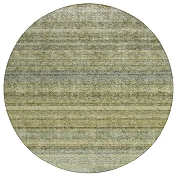 8' Artichoke Green And Gray Round Striped Washable Indoor Outdoor Area Rug
