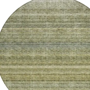 8' Artichoke Green And Gray Round Striped Washable Indoor Outdoor Area Rug