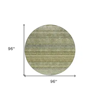 8' Artichoke Green And Gray Round Striped Washable Indoor Outdoor Area Rug