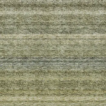 8' X 10' Artichoke Green And Gray Striped Washable Indoor Outdoor Area Rug