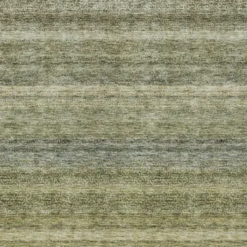 10' X 14' Artichoke Green And Gray Striped Washable Indoor Outdoor Area Rug