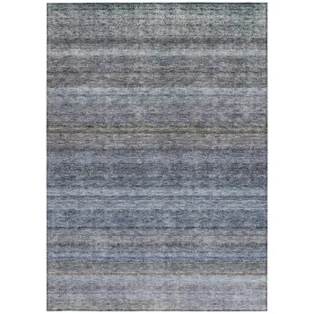 5' X 8' Blue And Gray Striped Washable Indoor Outdoor Area Rug