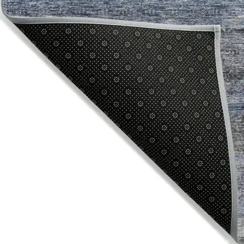 5' X 8' Blue And Gray Striped Washable Indoor Outdoor Area Rug
