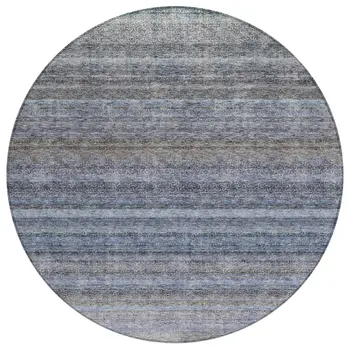 8' Blue And Gray Round Striped Washable Indoor Outdoor Area Rug