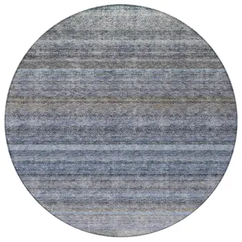 8' Blue And Gray Round Striped Washable Indoor Outdoor Area Rug