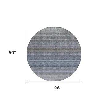 8' Blue And Gray Round Striped Washable Indoor Outdoor Area Rug